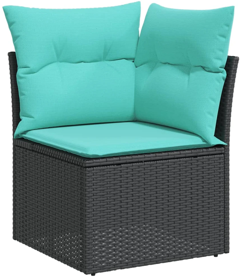7 dalių sodo sofų komplektas su pagalvėlėmis, juodas, poliratanas