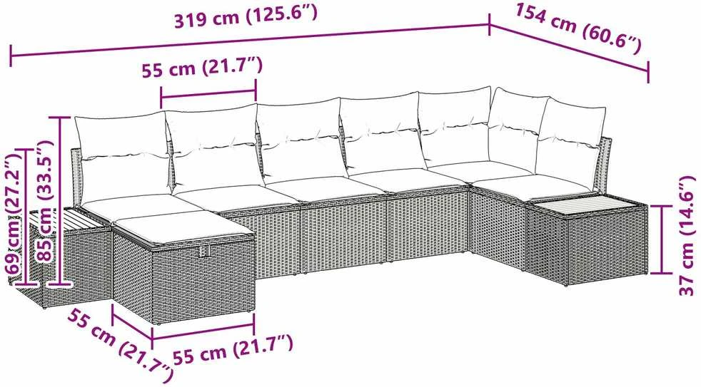 Lauko baldų komplektas Sodo Sofų Rinkinys 7 vnt. Pilka poliratanas