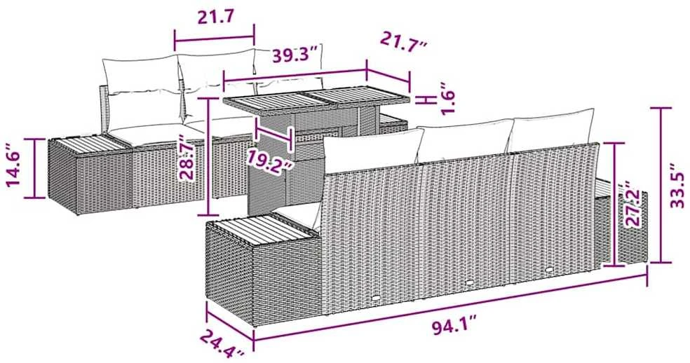 Sodo Sofų Rinkinys 7 vnt. Juoda ir Ruda
