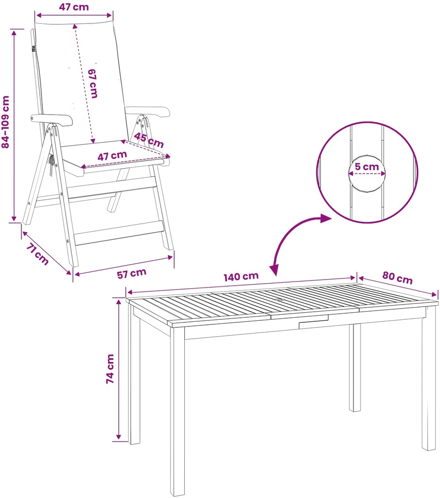 7-Piece Garden Dining Set Natūrali Kietos akacijos mediena