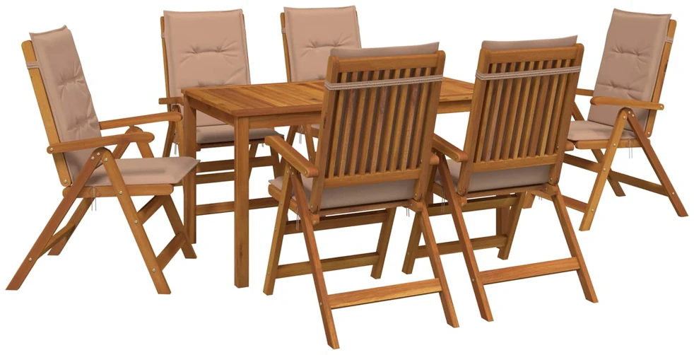 7-Piece Garden Dining Set Natūrali Kietos akacijos mediena