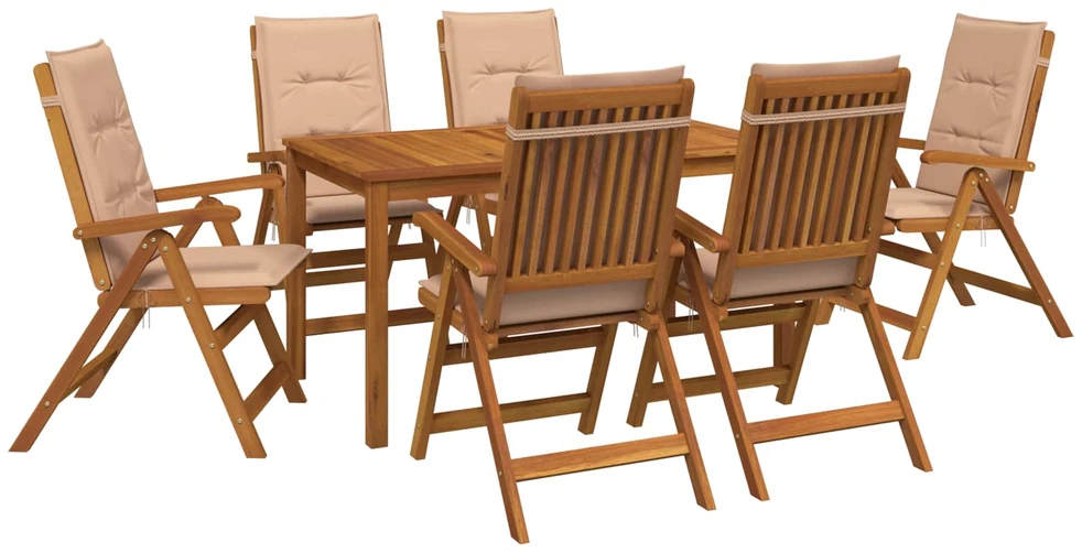 7-Piece Garden Dining Set Natūrali Kietos akacijos mediena