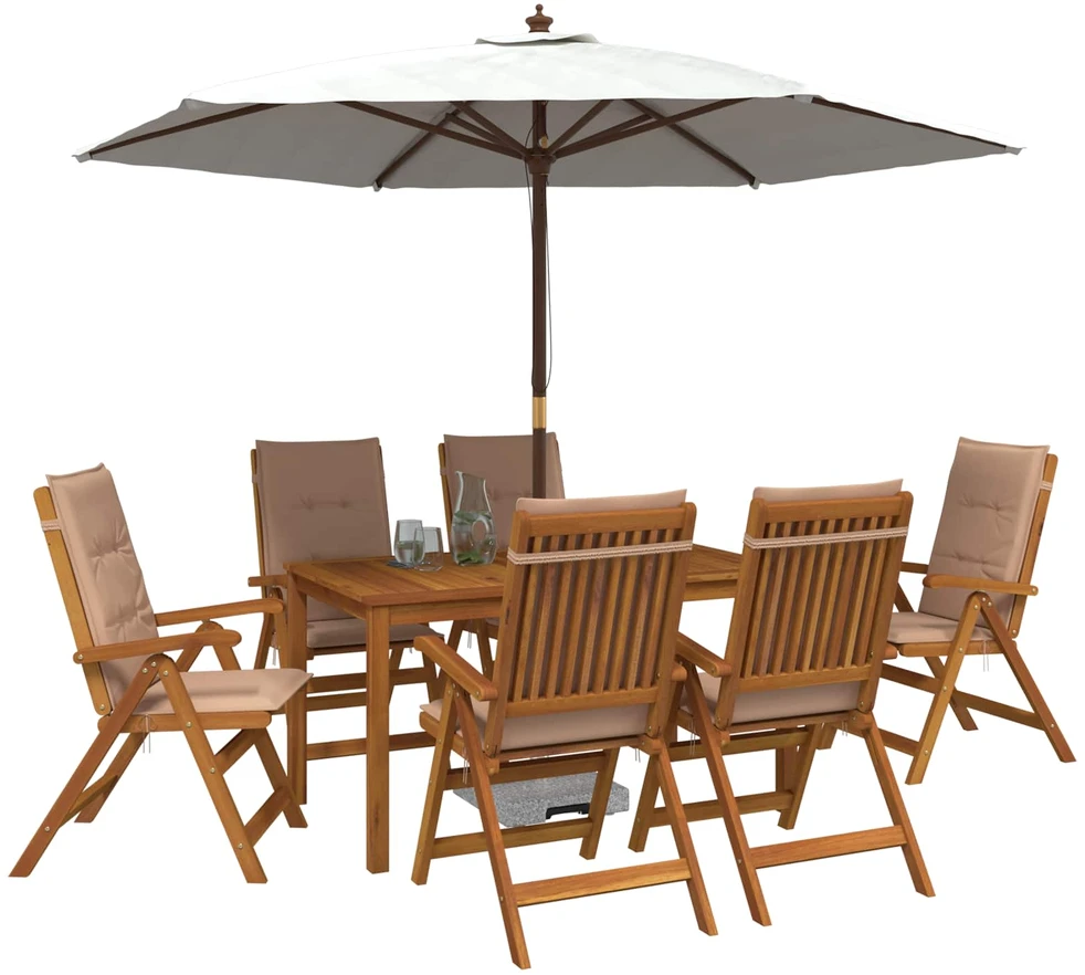 7-Piece Garden Dining Set Natūrali Kietos akacijos mediena