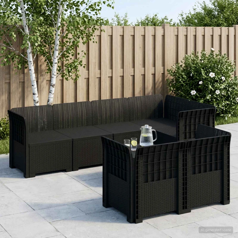 7-Vietis Sodo Sofa Ratanas PP Antracito