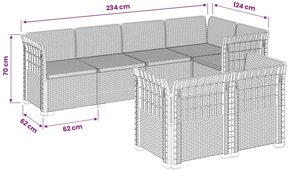 7-Vietis Sodo Sofa Ratanas PP Balta