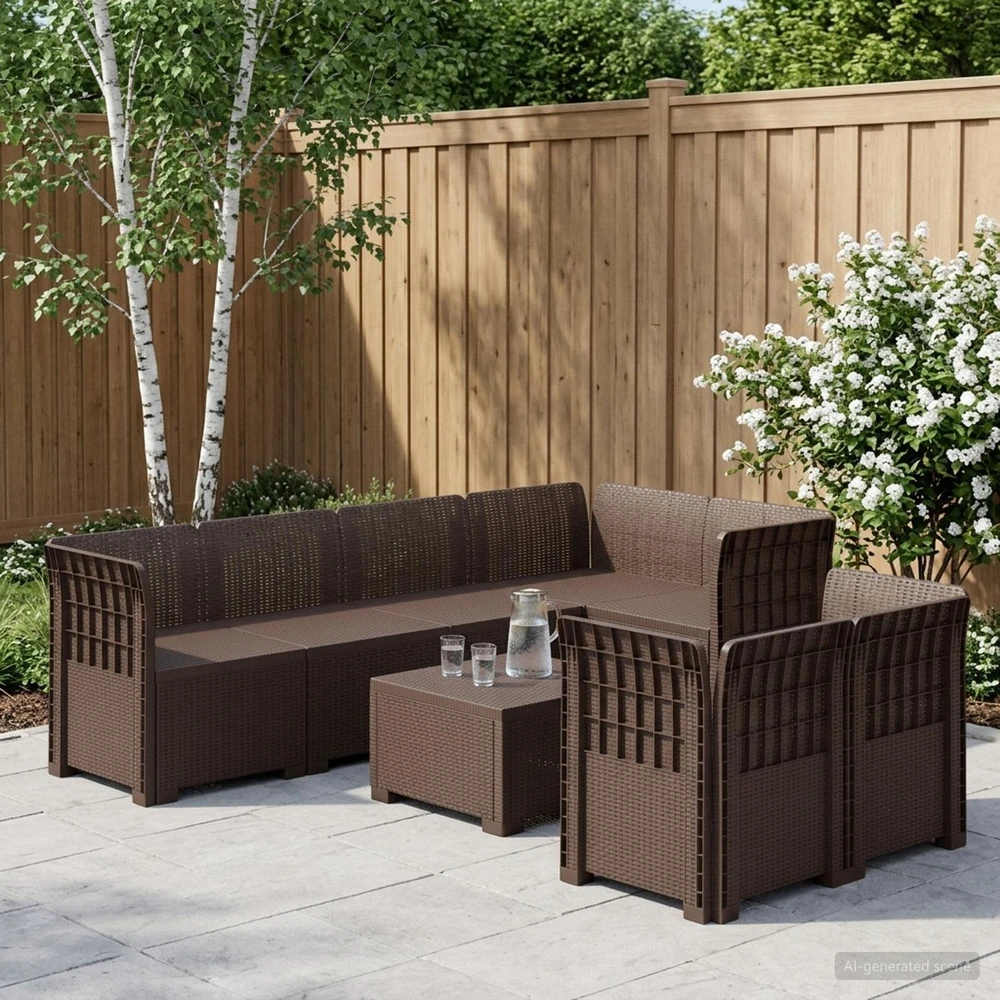7-Vietis Sodo Sofa Ratanas PP Ruda