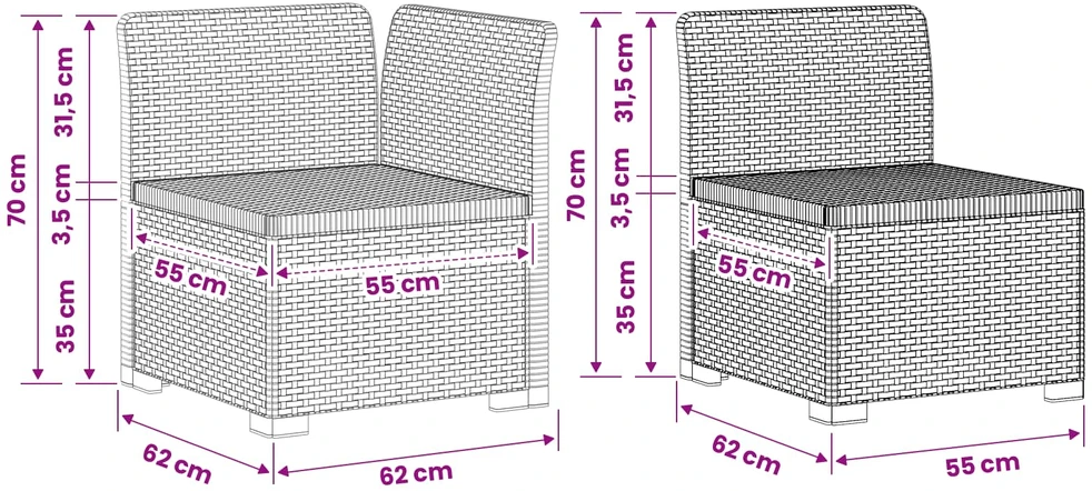 7-Vietis Sodo Sofa Ratanas PP Šviesiai pilka