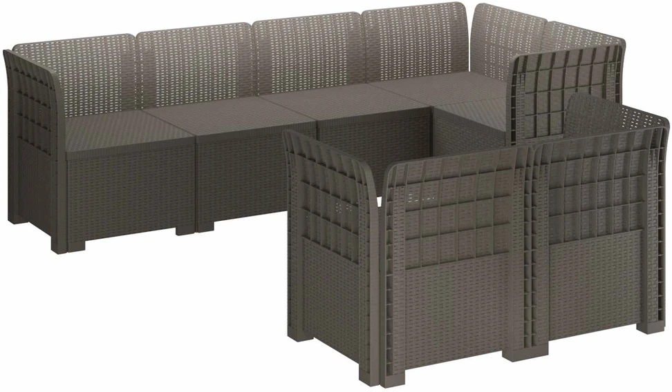 7-Vietis Sodo Sofa Ratanas PP Šviesiai pilka