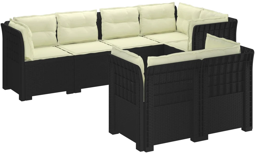 7-Vietis Sodo Sofa su Pagalvėlėmis Ratanas PP Antracito