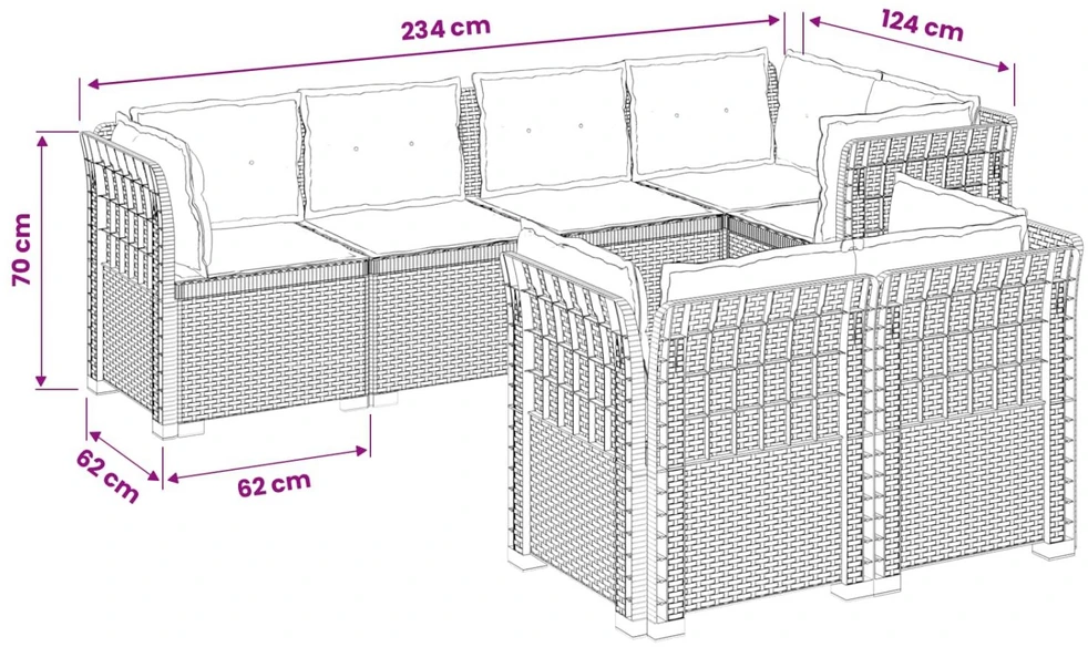 7-Vietis Sodo Sofa su Pagalvėlėmis Ratanas PP Antracito