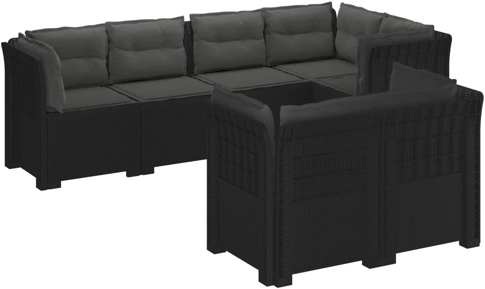 7-Vietis Sodo Sofa su Pagalvėlėmis Ratanas PP Antracito