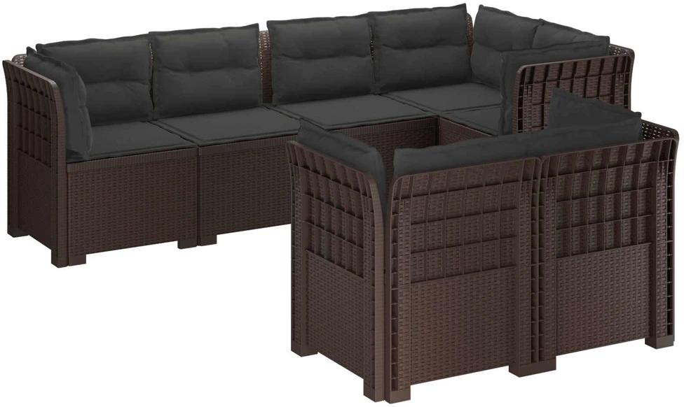 7-Vietis Sodo Sofa su Pagalvėlėmis Ratanas PP Ruda
