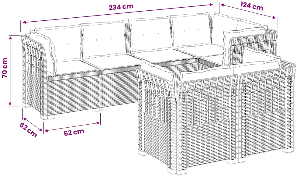 7-Vietis Sodo Sofa su Pagalvėlėmis Ratanas PP Antracito