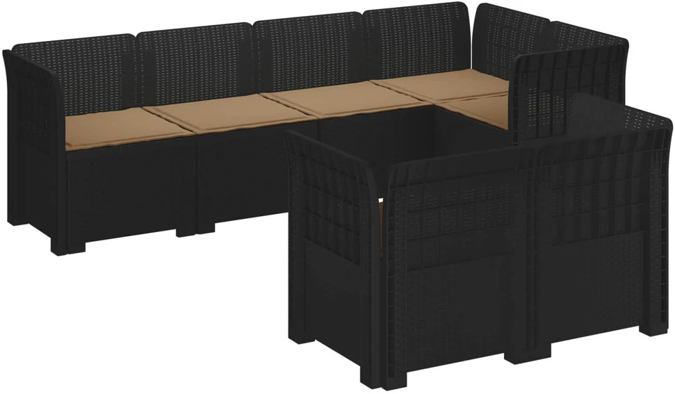 7-Vietis Sodo Sofa su Pagalvėlėmis Ratanas PP Antracito