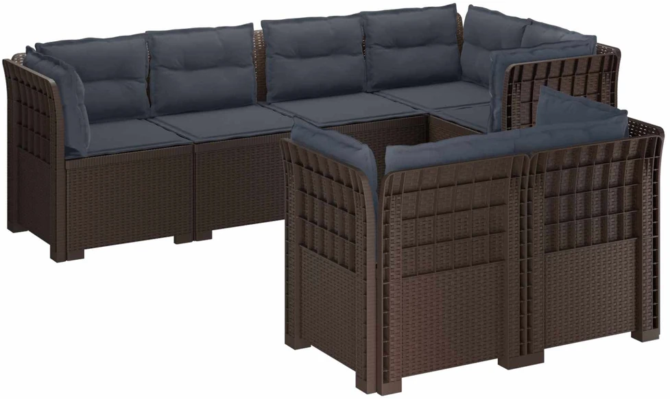 7-Vietis Sodo Sofa su Pagalvėlėmis Ratanas PP Ruda