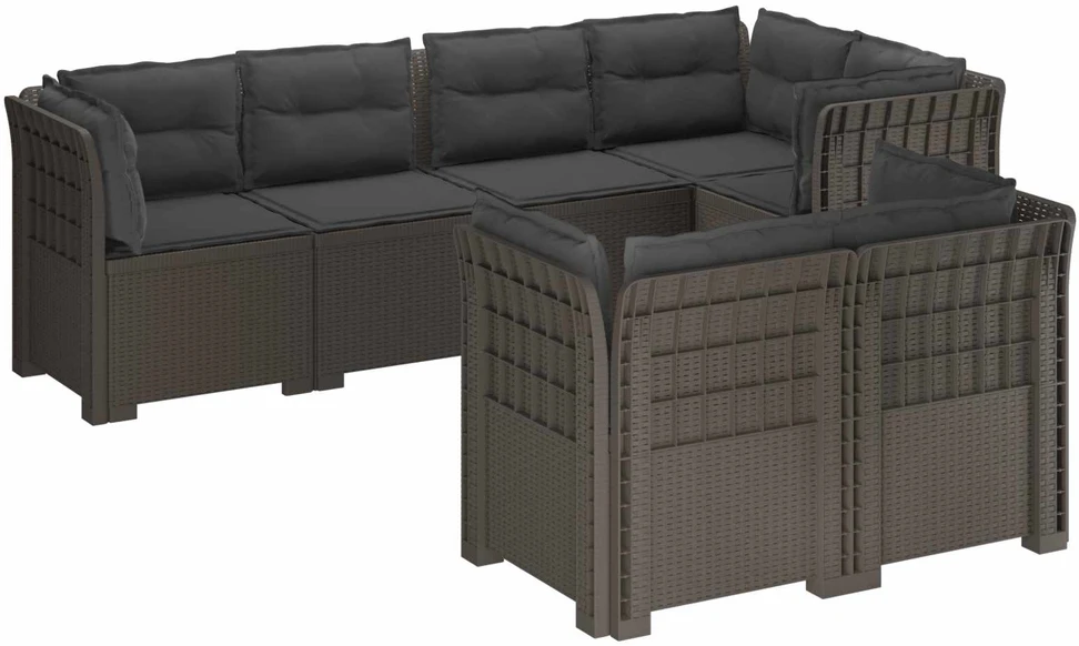 7-Vietis Sodo Sofa su Pagalvėlėmis Ratanas PP Šviesiai pilka