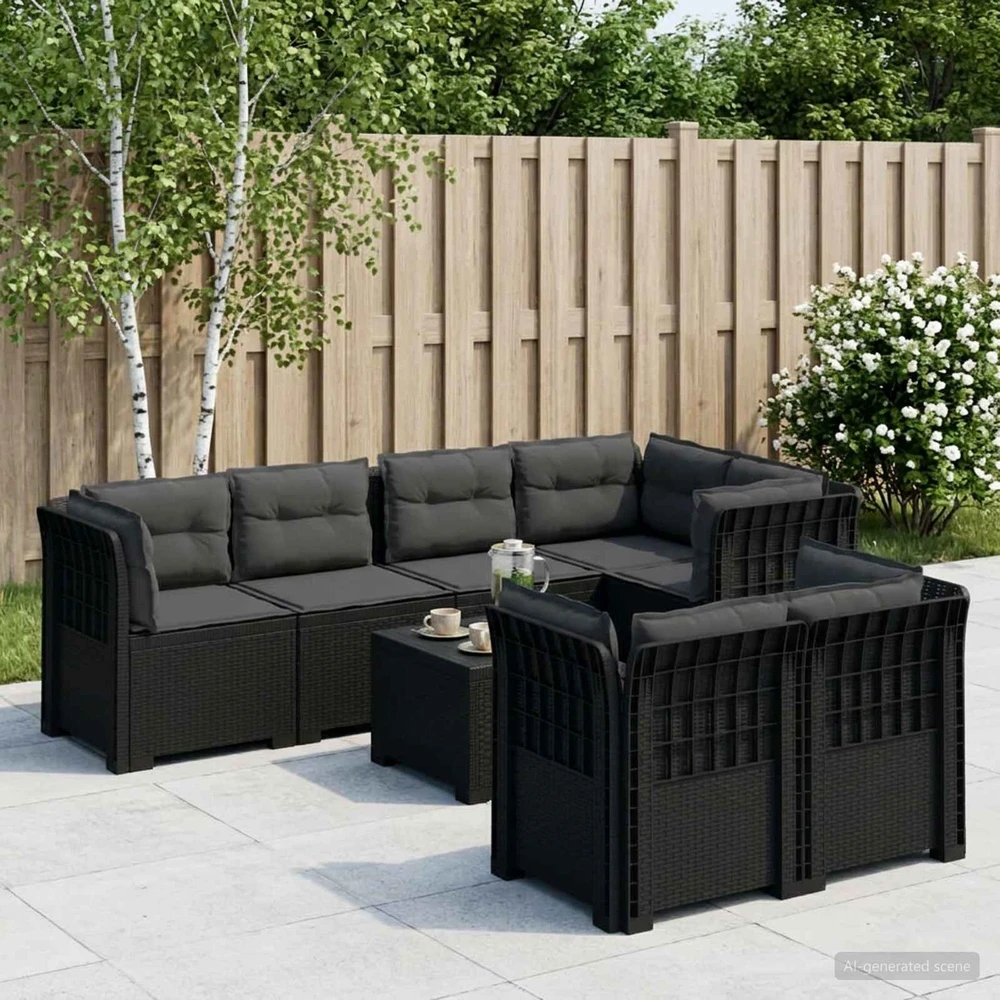 7-Vietis Sodo Sofa su Pagalvėlėmis Ratanas PP Antracito