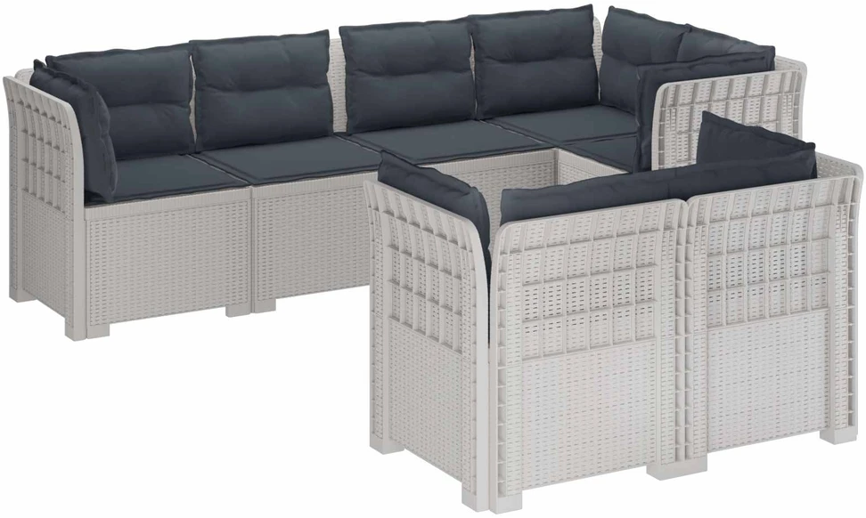 7-Vietis Sodo Sofa su Pagalvėlėmis Ratanas PP Balta