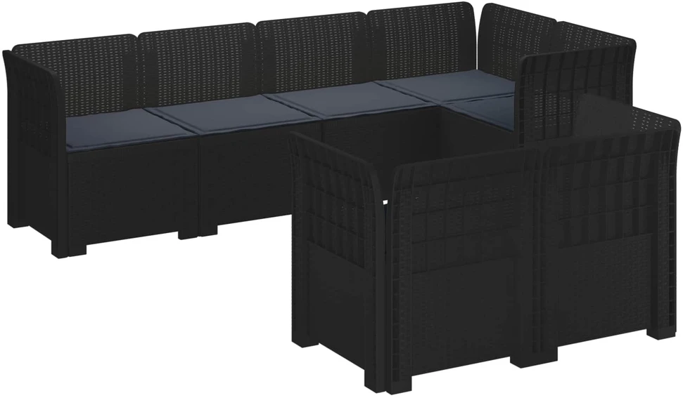 7-Vietis Sodo Sofa su Pagalvėlėmis Ratanas PP Antracito