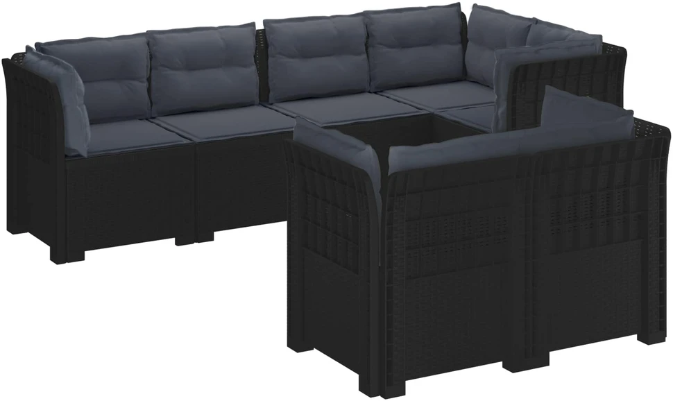 7-Vietis Sodo Sofa su Pagalvėlėmis Ratanas PP Antracito