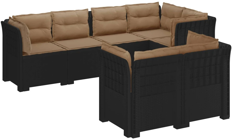 7-Vietis Sodo Sofa su Pagalvėlėmis Ratanas PP Antracito