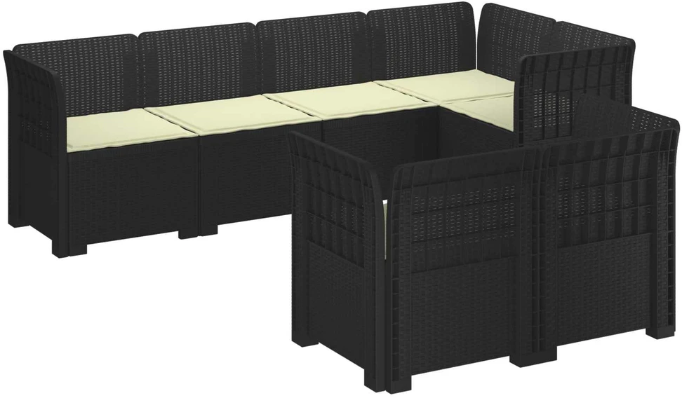 7-Vietis Sodo Sofa su Pagalvėlėmis Ratanas PP Antracito