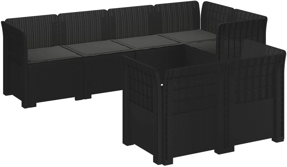 7-Vietis Sodo Sofa su Pagalvėlėmis Ratanas PP Antracito