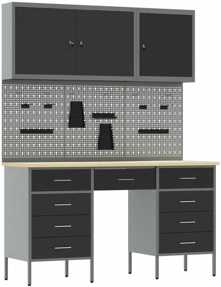 Darbo spinta 8 pcs Juoda Inžinerinė mediena ir plienas