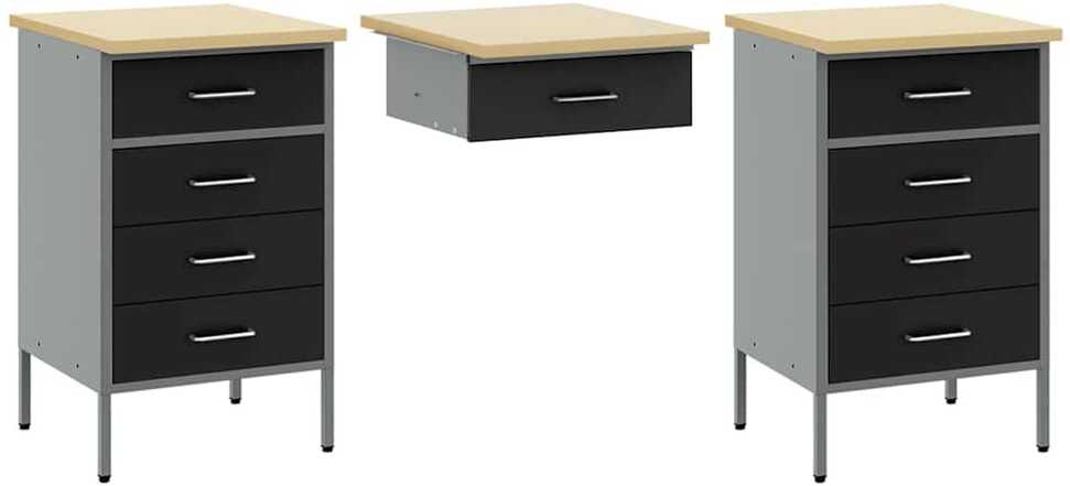 Darbo spinta 8 pcs Juoda Inžinerinė mediena ir plienas