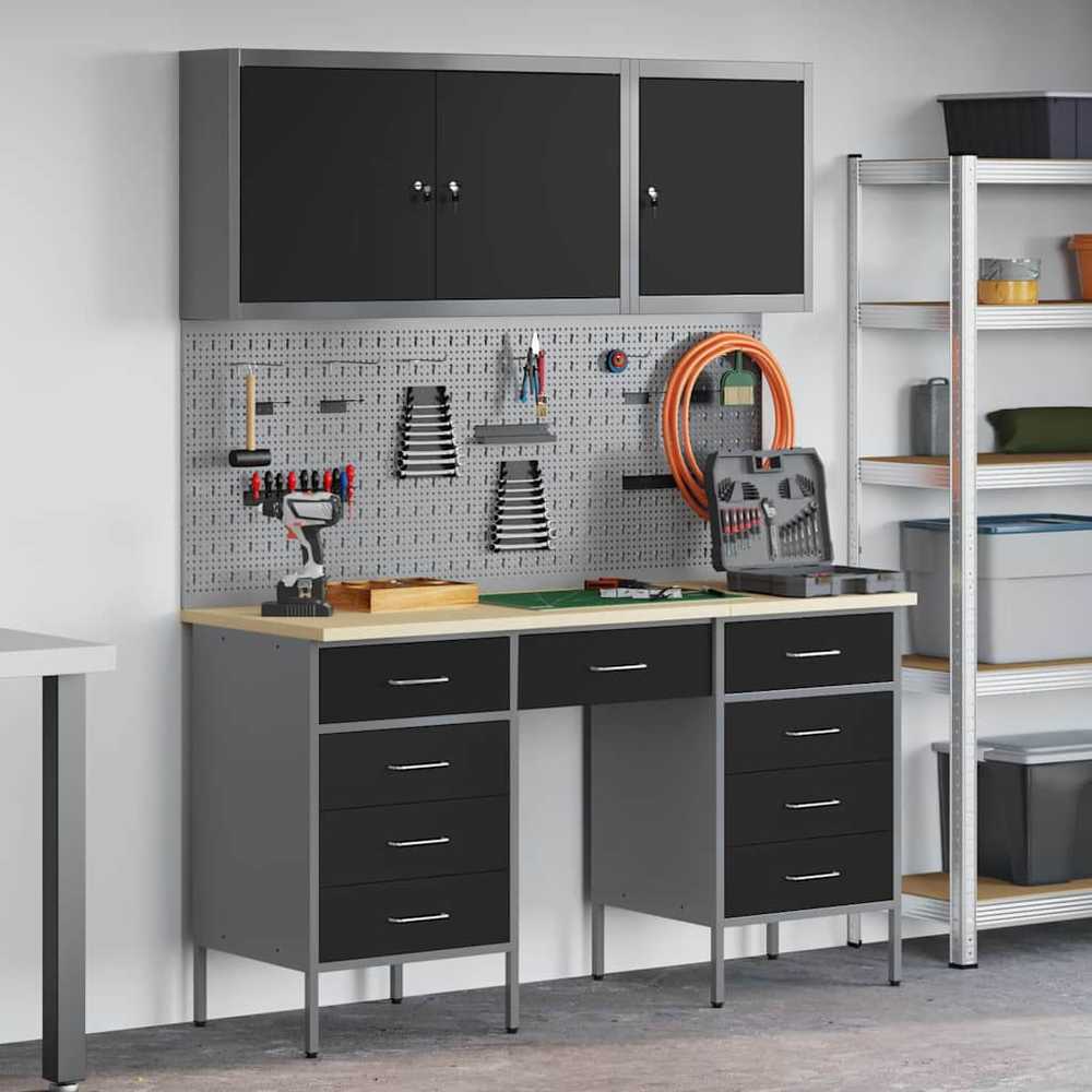 Darbo spinta 8 pcs Juoda Inžinerinė mediena ir plienas