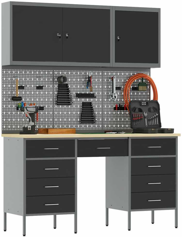 Darbo spinta 8 pcs Juoda Inžinerinė mediena ir plienas