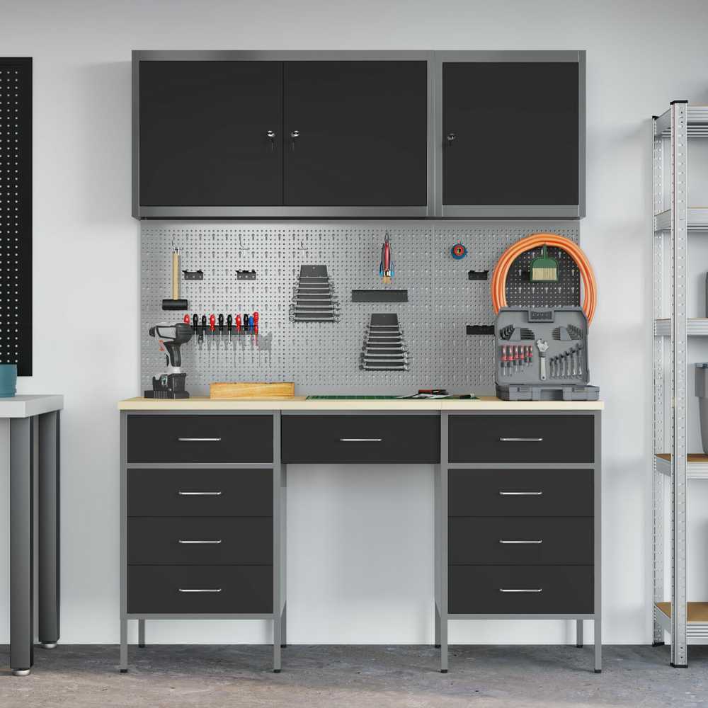 Darbo spinta 8 pcs Juoda Inžinerinė mediena ir plienas
