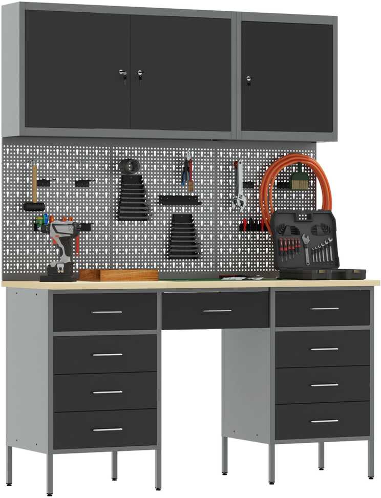 Darbo spinta 8 pcs Juoda Inžinerinė mediena ir plienas