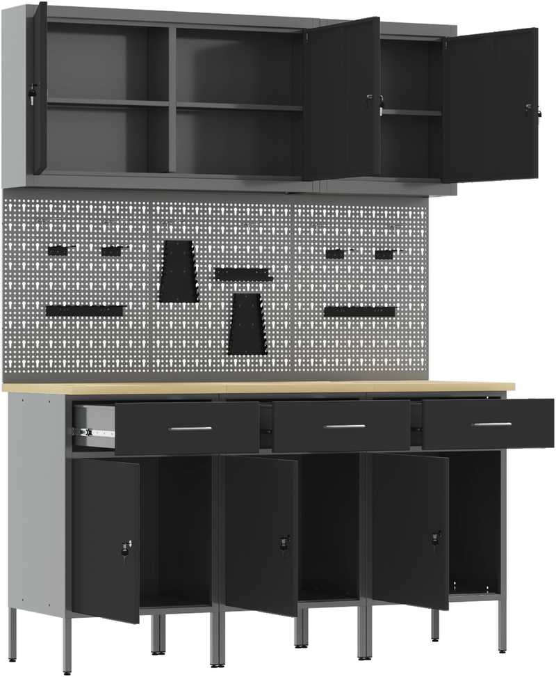 Darbastalis su stalčių 8 pcs Juoda 150 x 55 x 200 cm Plienas
