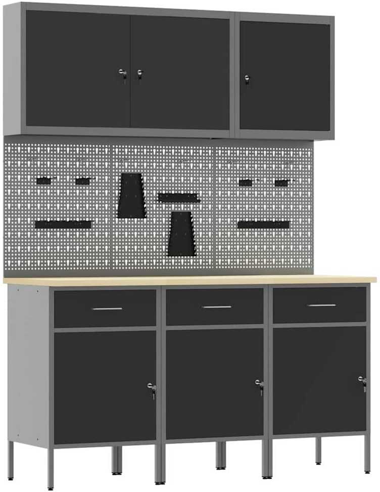 Darbastalis su stalčių 8 pcs Juoda 150 x 55 x 200 cm Plienas