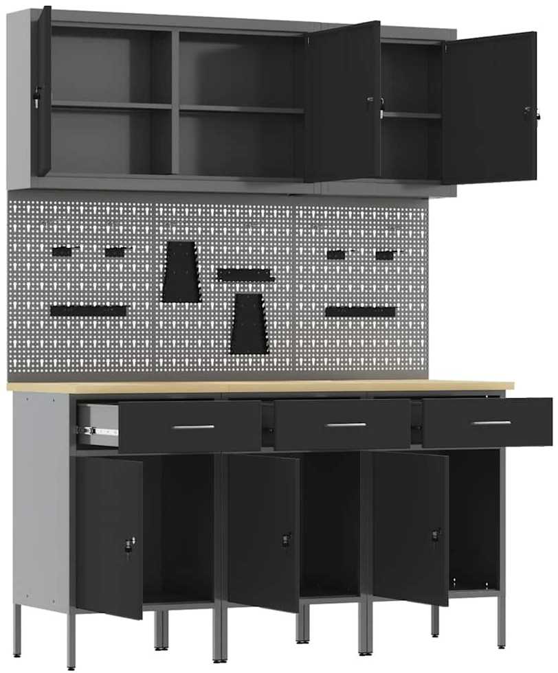 Darbastalis su stalčių 8 pcs Juoda 150 x 55 x 200 cm Plienas