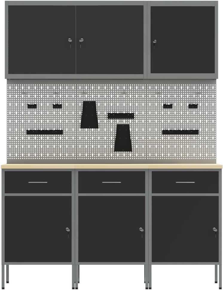 Darbastalis su stalčių 8 pcs Juoda 150 x 55 x 200 cm Plienas