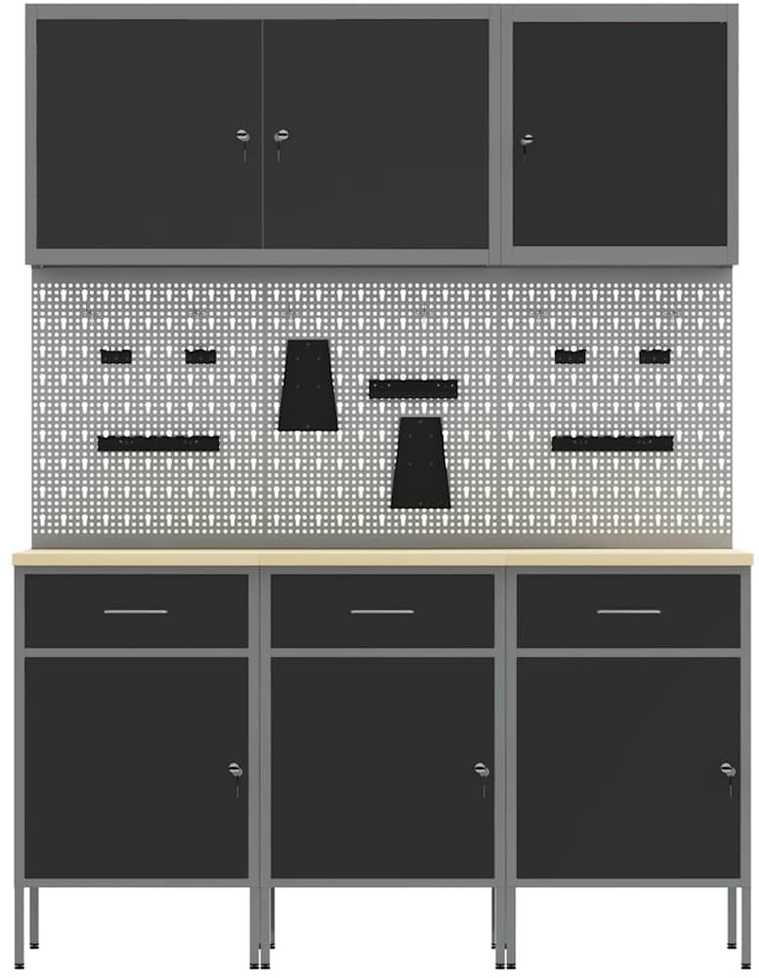 Darbastalis su stalčių 8 pcs Juoda 150 x 55 x 200 cm Plienas