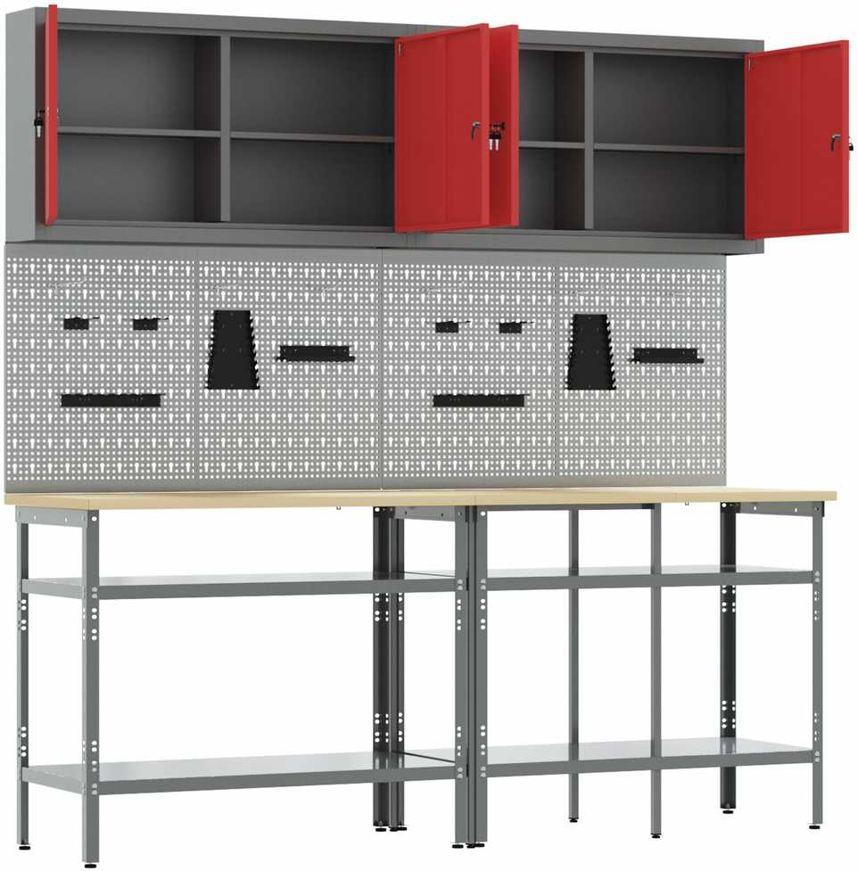 Darbastalio komplektas su lentyna 8 pcs Raudona ir pilka