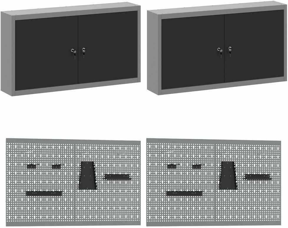 Darbastalio komplektas su lentyna 8 pcs Juoda ir pilka