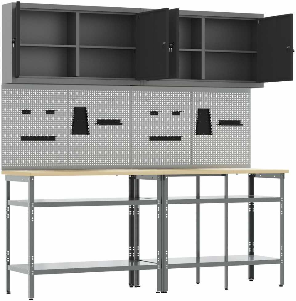 Darbastalio komplektas su lentyna 8 pcs Juoda ir pilka