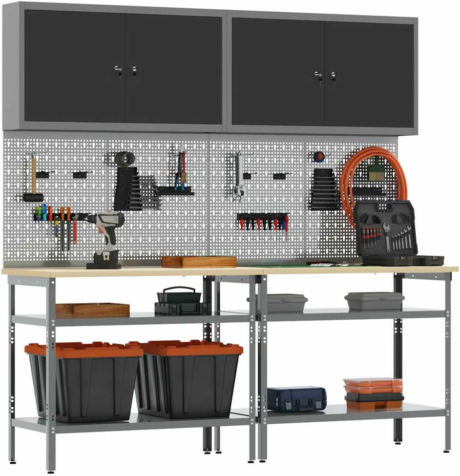 Darbastalio komplektas su lentyna 8 pcs Juoda ir pilka