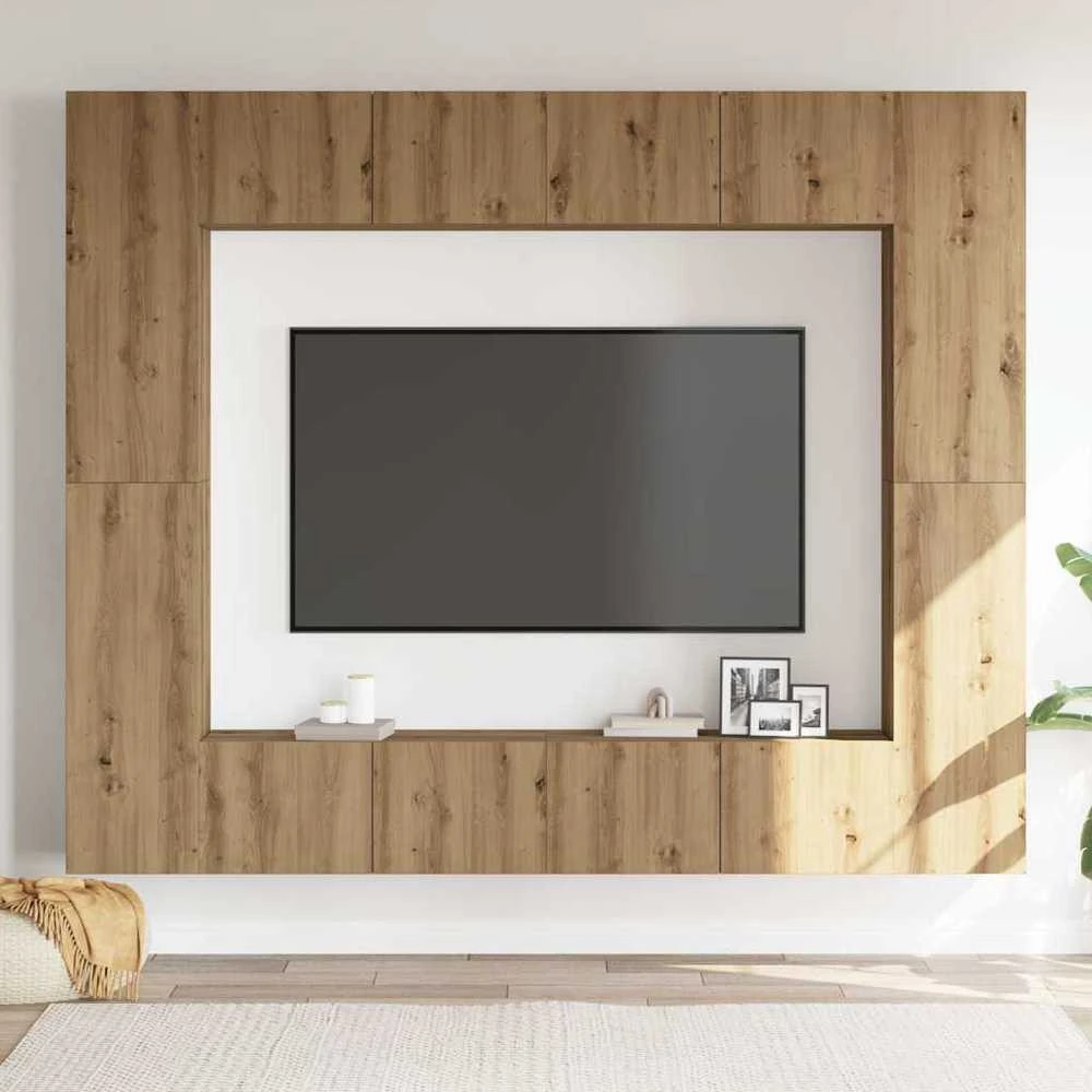 TV staliukas 8 dalių sieninis televizoriaus spintelės komplektas Artisan Oak