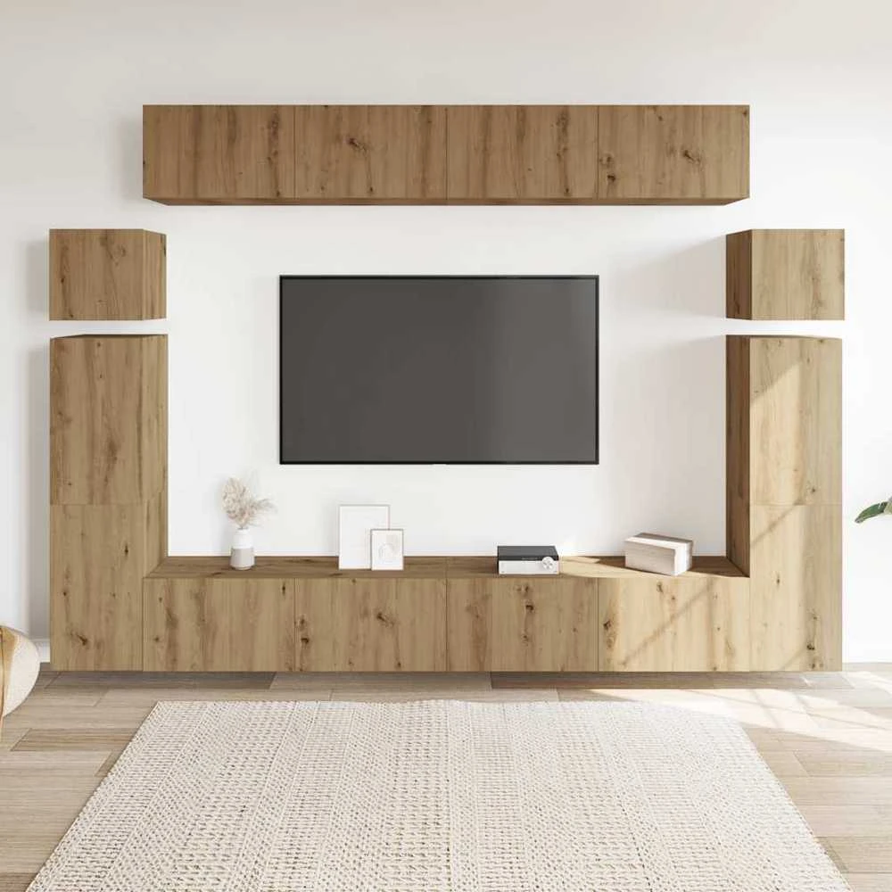 TV staliukas 8 dalių sieninis televizoriaus spintelės komplektas Artisan Oak