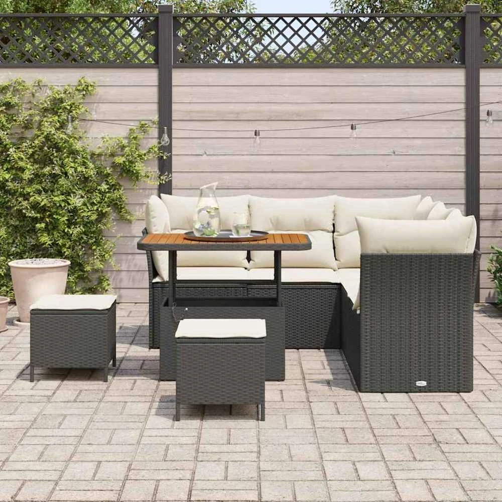 Lauko baldų komplektas Sodo Sofų Rinkinys 8 pcs Juoda poliratanas