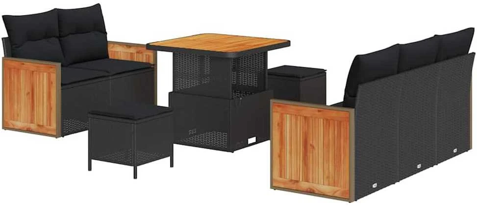 Sodo Sofų Rinkinys 8 pcs 7-Seater Juoda