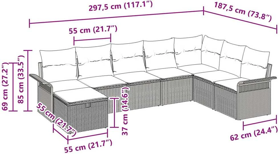 Sodo Sofų Rinkinys 8 vnt. Juoda ir kreminė poliratanas