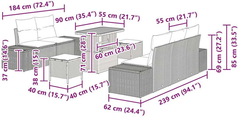 Sodo Sofų Rinkinys 8 vnt. 7-Vietų skaičius Smėlio Poli ratanas