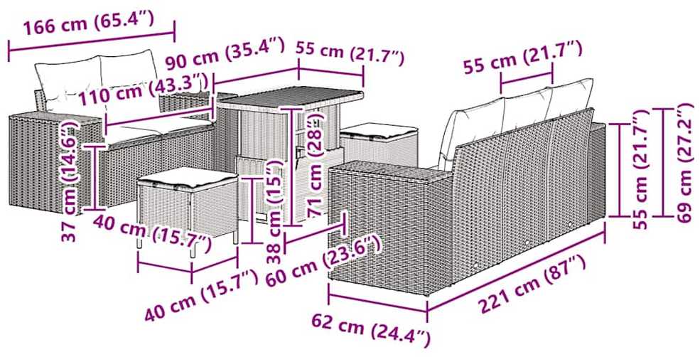 Lauko baldų komplektas Sodo Sofų Rinkinys 8 pcs Smėlio poliratanas