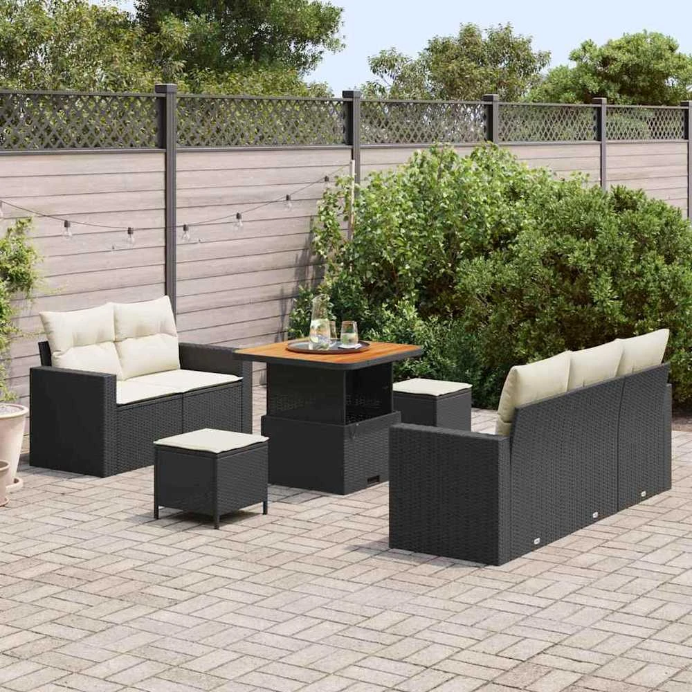 Lauko baldų komplektas Sodo Sofų Rinkinys su pagalve 8 pcs Juoda poliratanas